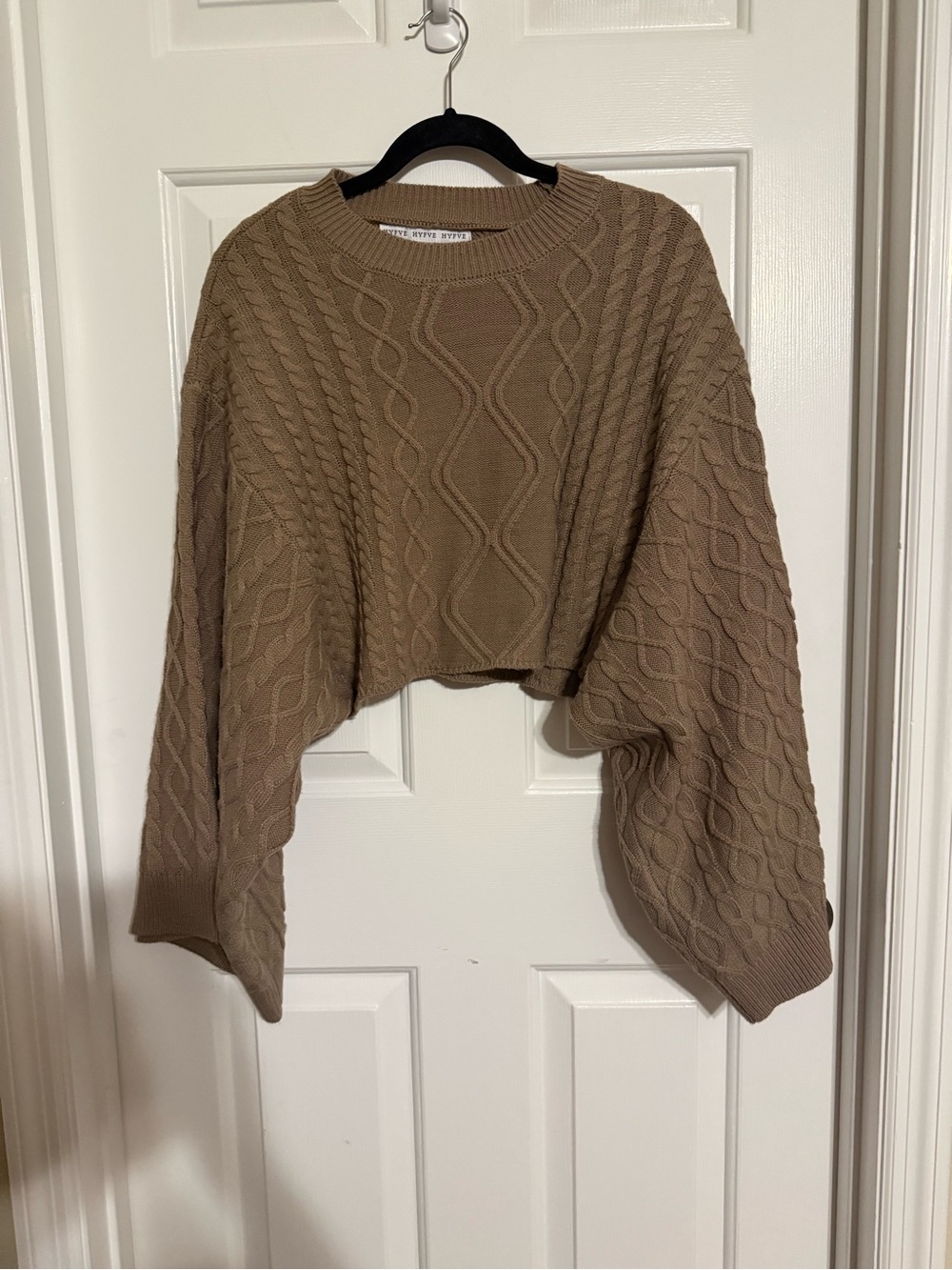 HYFVE Taupe Cable Knit Cropped Crewneck Sweater M